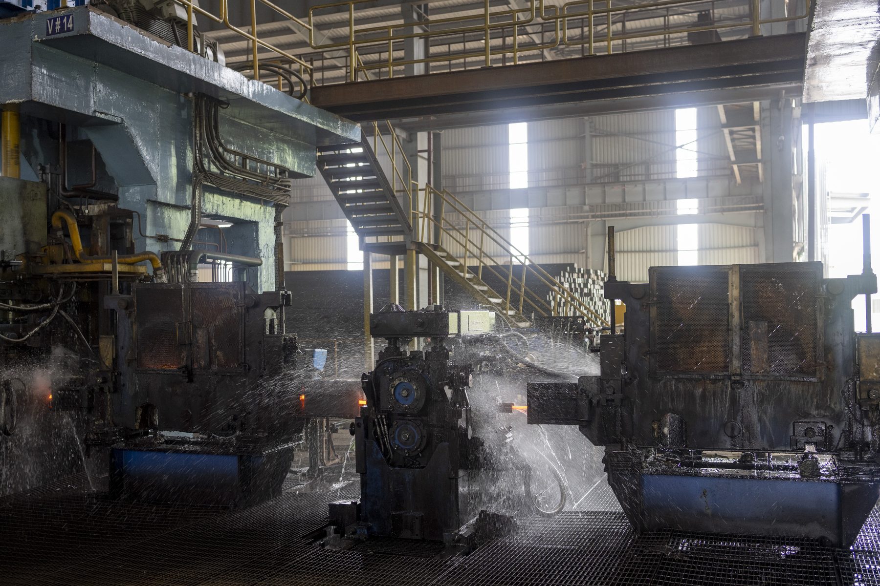 Water spray around stands at the mill